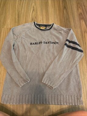 Harley-Davidson Light Gray Crewneck Sweater with Navy Stripe